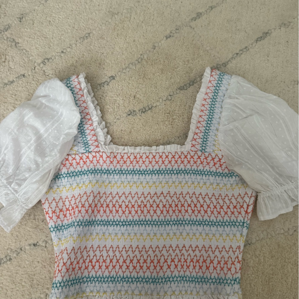 Free the Roses White Smocked Top